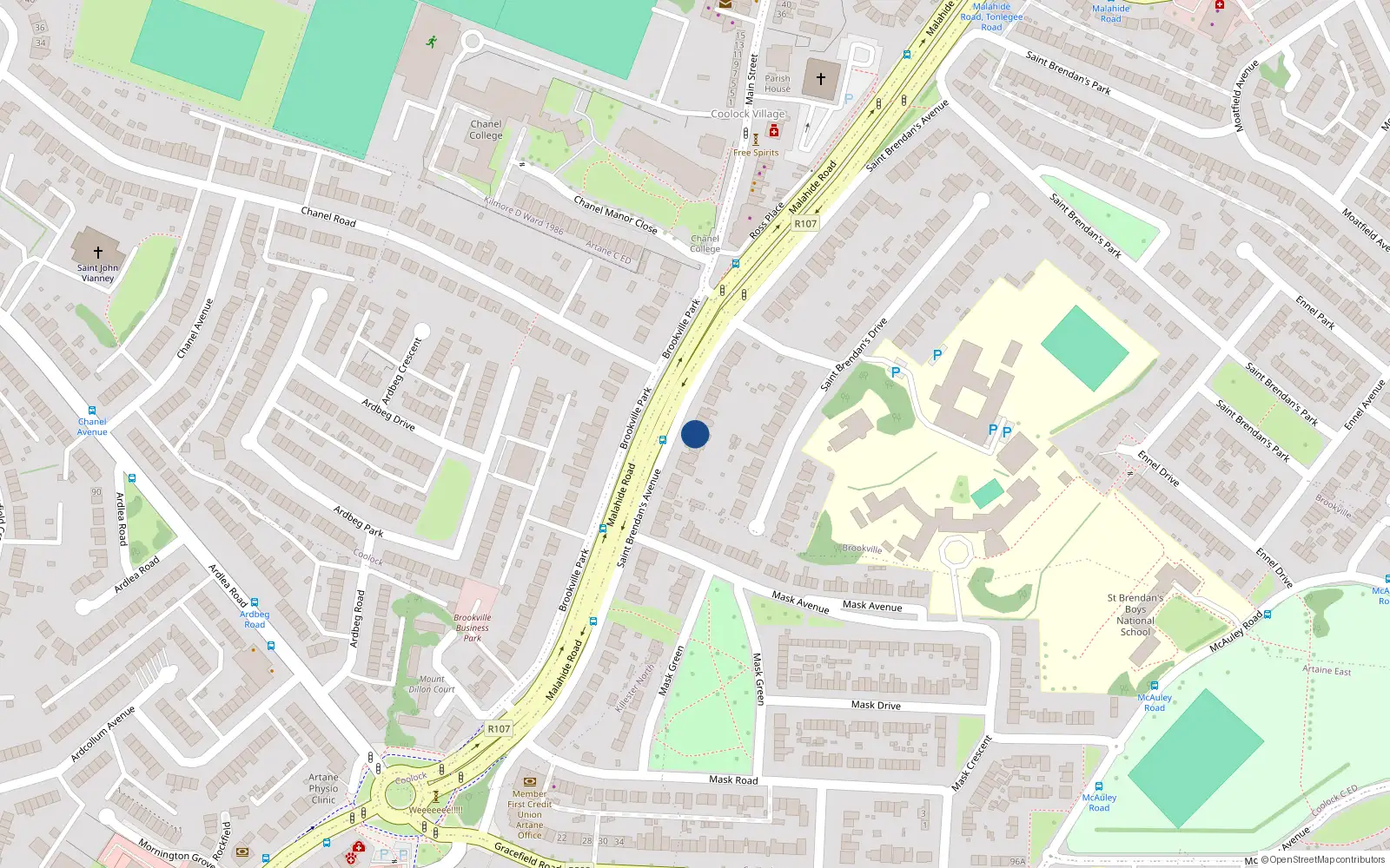 Overhead map showing the location of 24 St Brendans Avenue, Malahide Road, Dublin 5