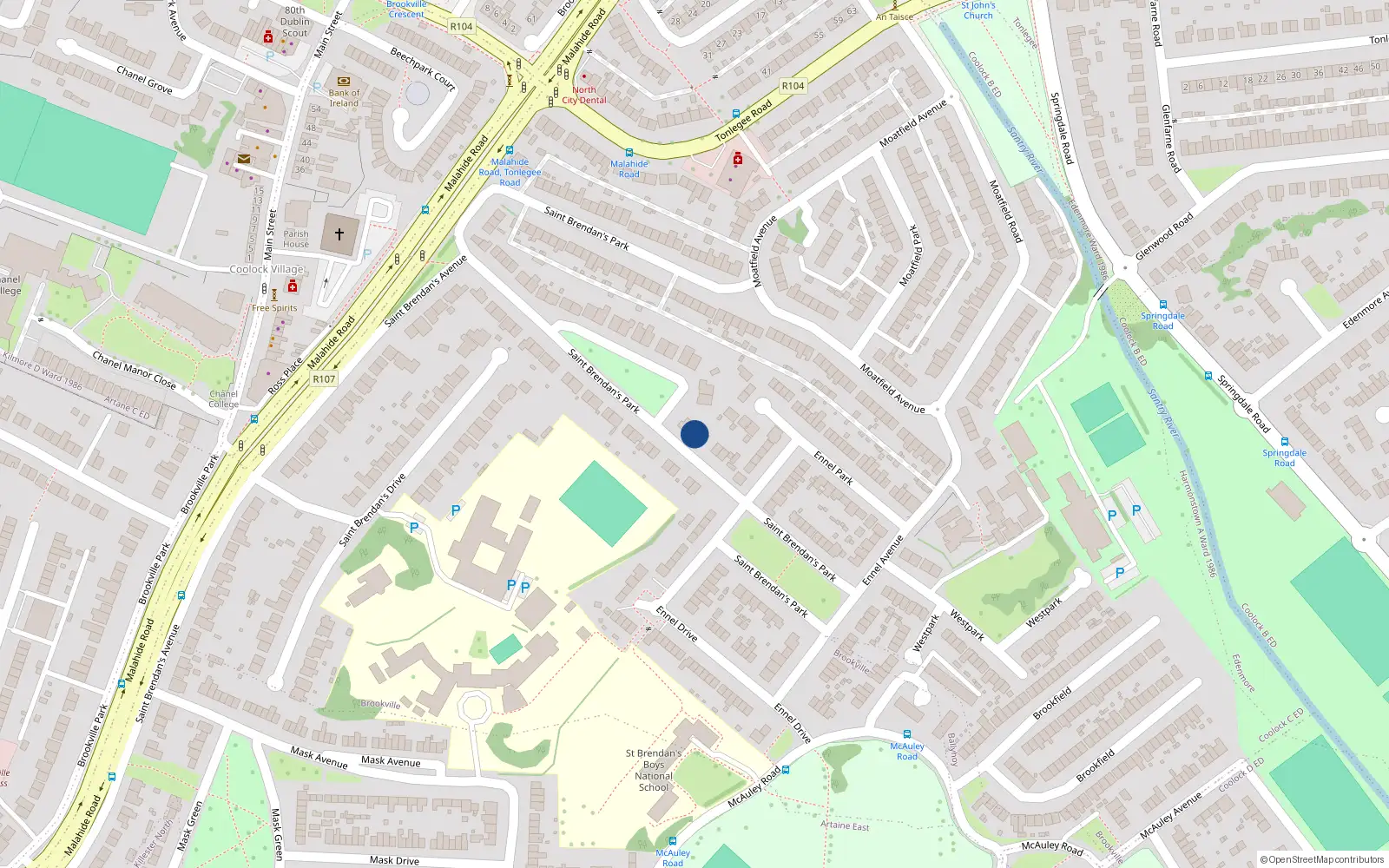 Overhead map showing the location of 24 St Brendans Park, Coolock, Dublin 5