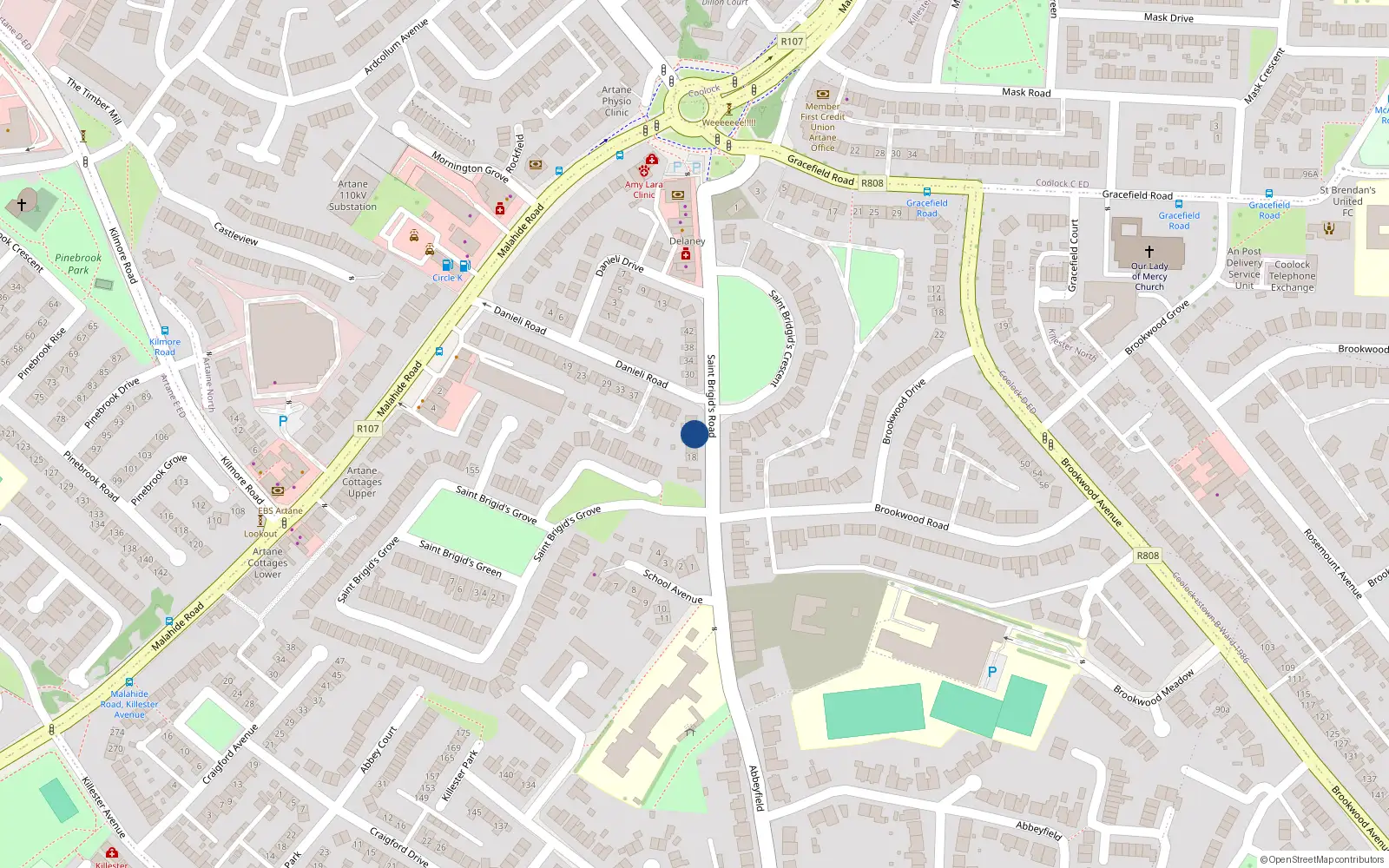 Overhead map showing the location of 24 St Brigids Road, Artane Dublin 5, Dublin