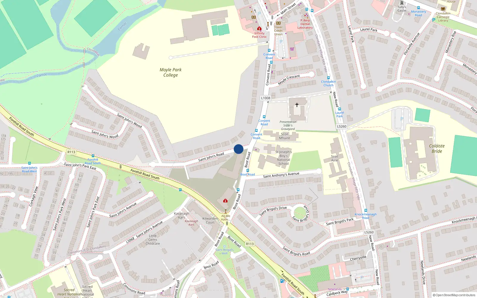 Overhead map showing the location of 24 Saint John's Road, Dublin