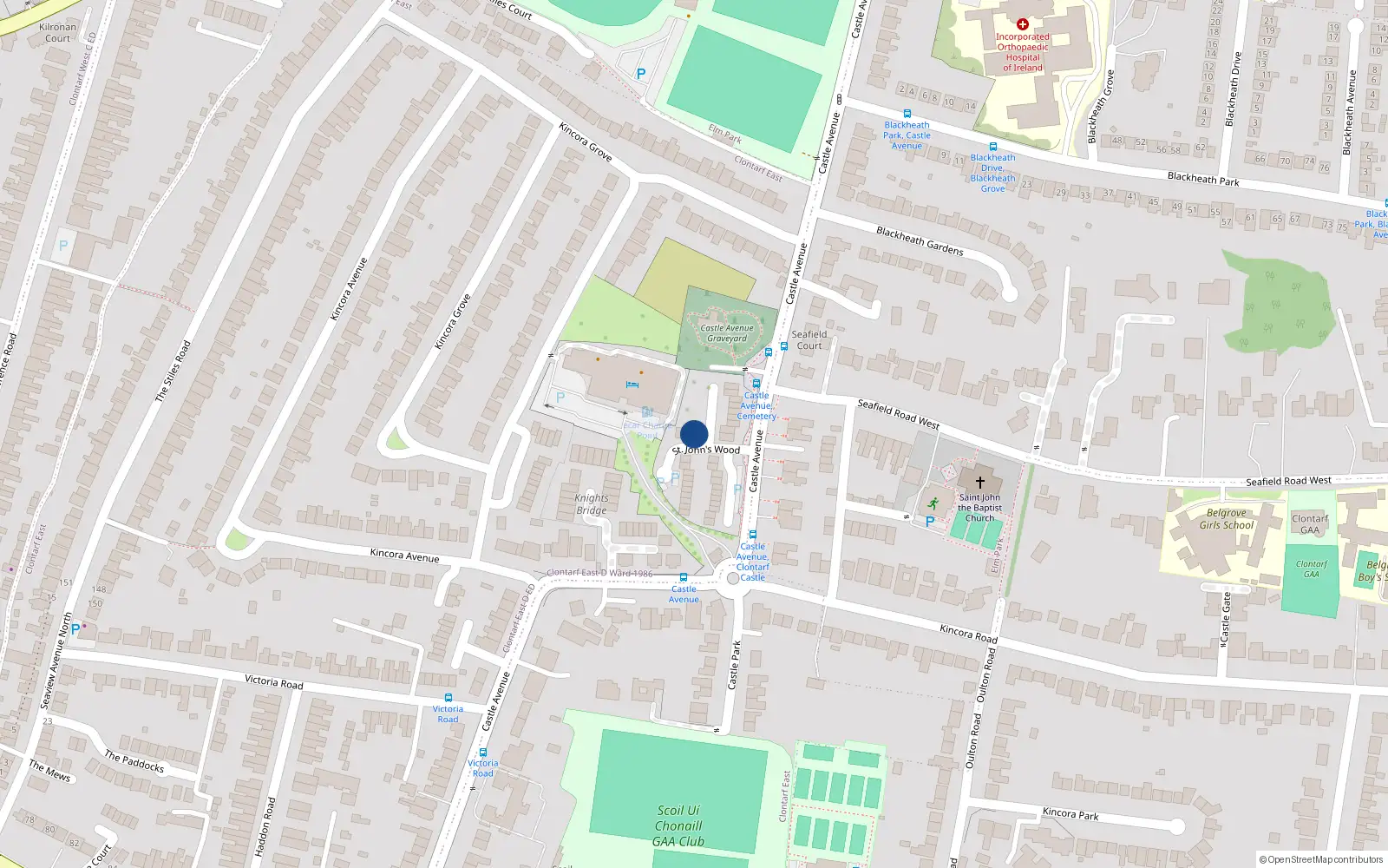 Overhead map showing the location of 24 St Johns Wood, Castle Avenue Dublin 3, Dublin