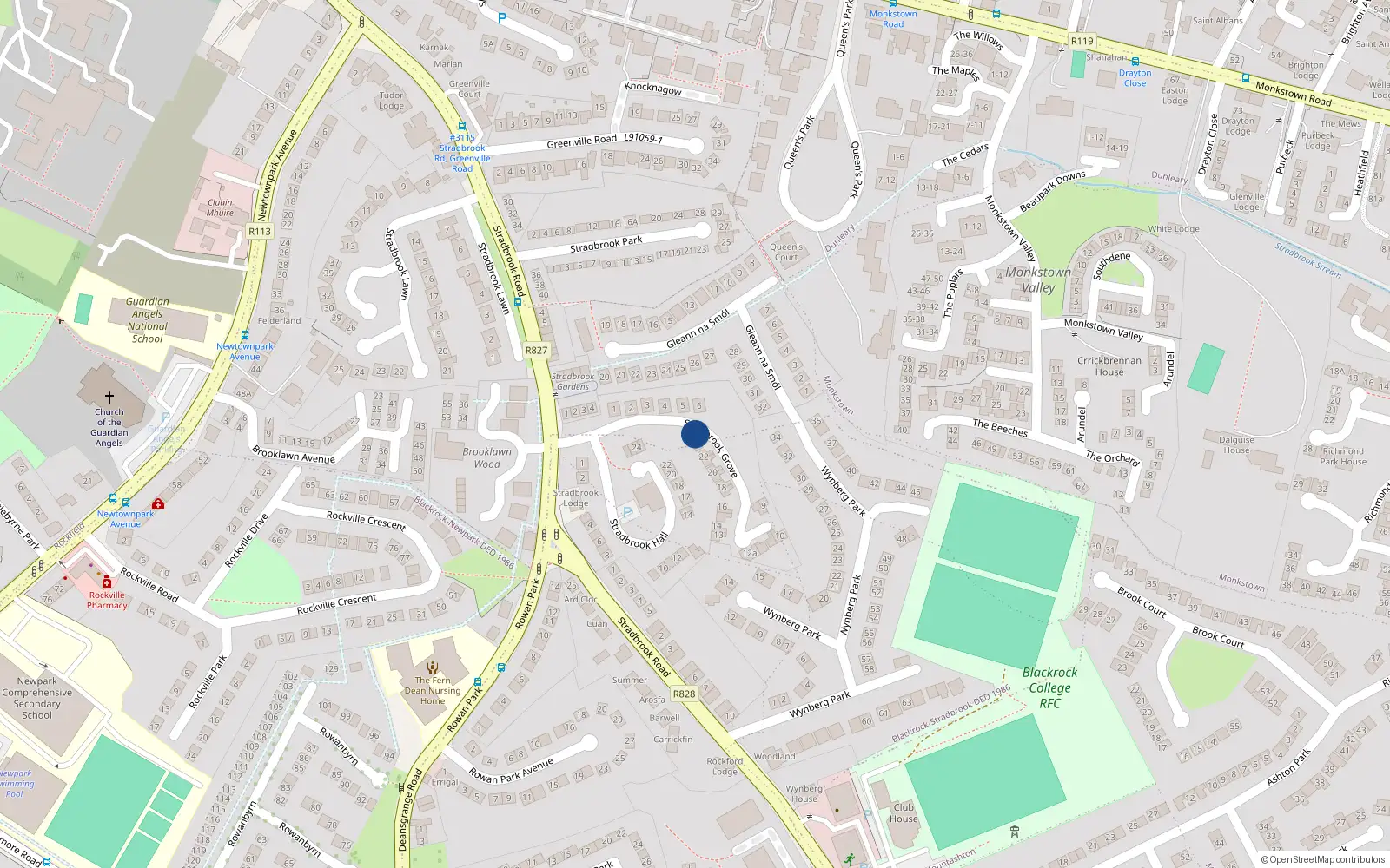 Overhead map showing the location of 24 Stradbrook Grove, Blackrock