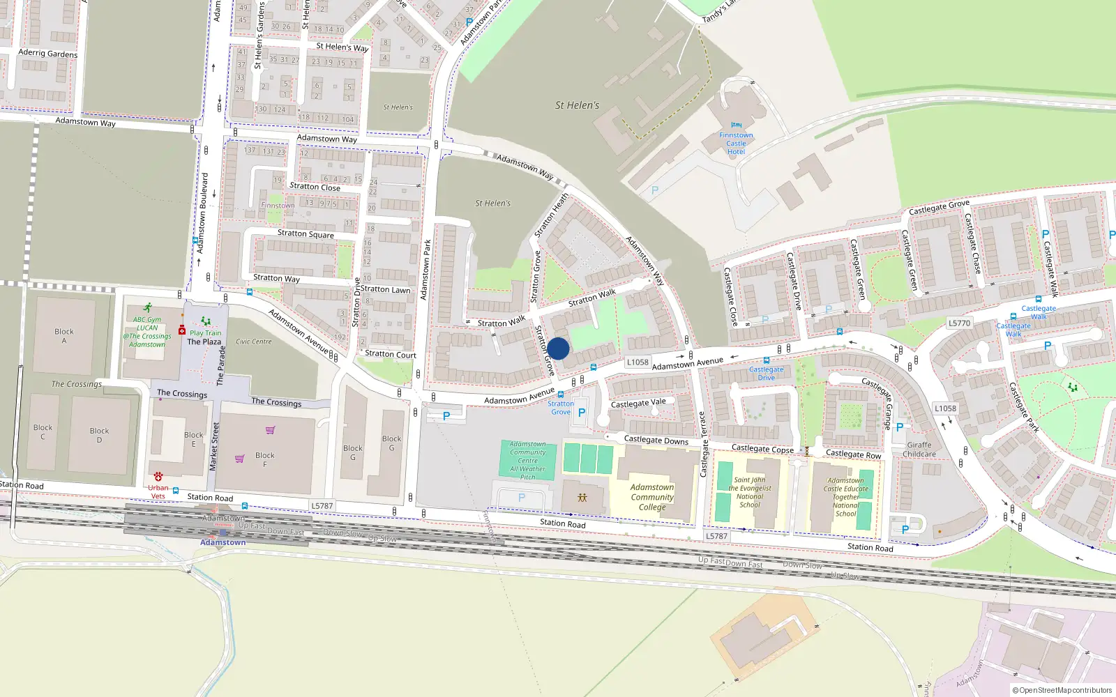 Overhead map showing the location of 24 Stratton Grove, Adamstown, Dublin