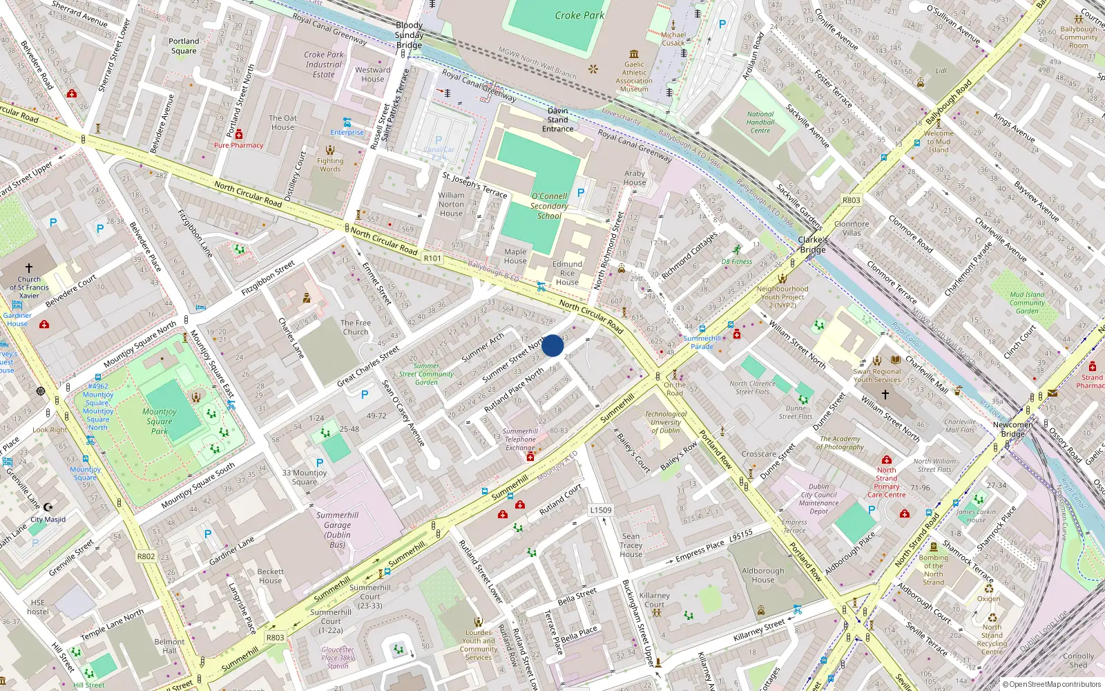 Overhead map showing the location of 24 Summer Street North, Dublin 1