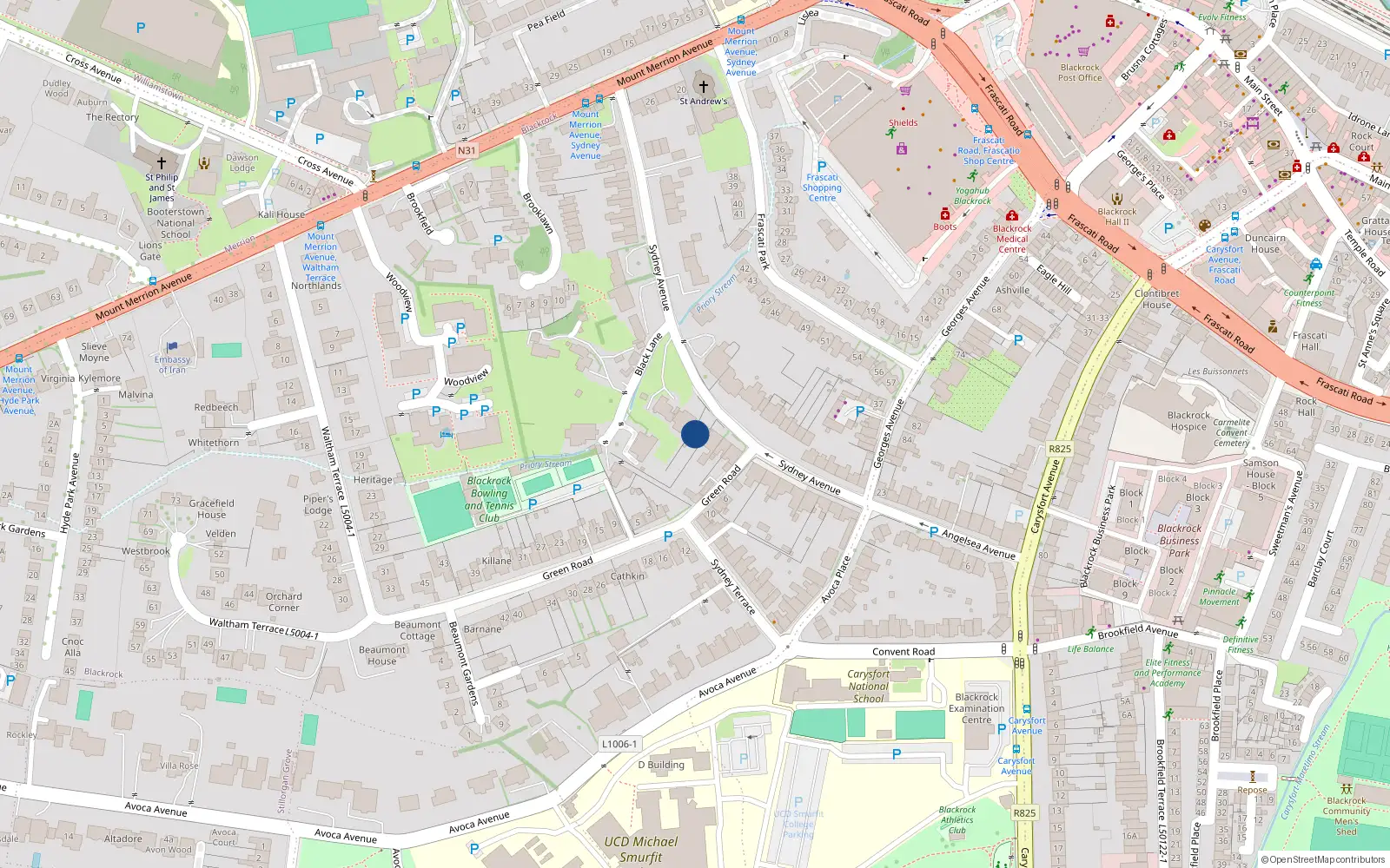 Overhead map showing the location of 24 Sydney Avenue, Dublin
