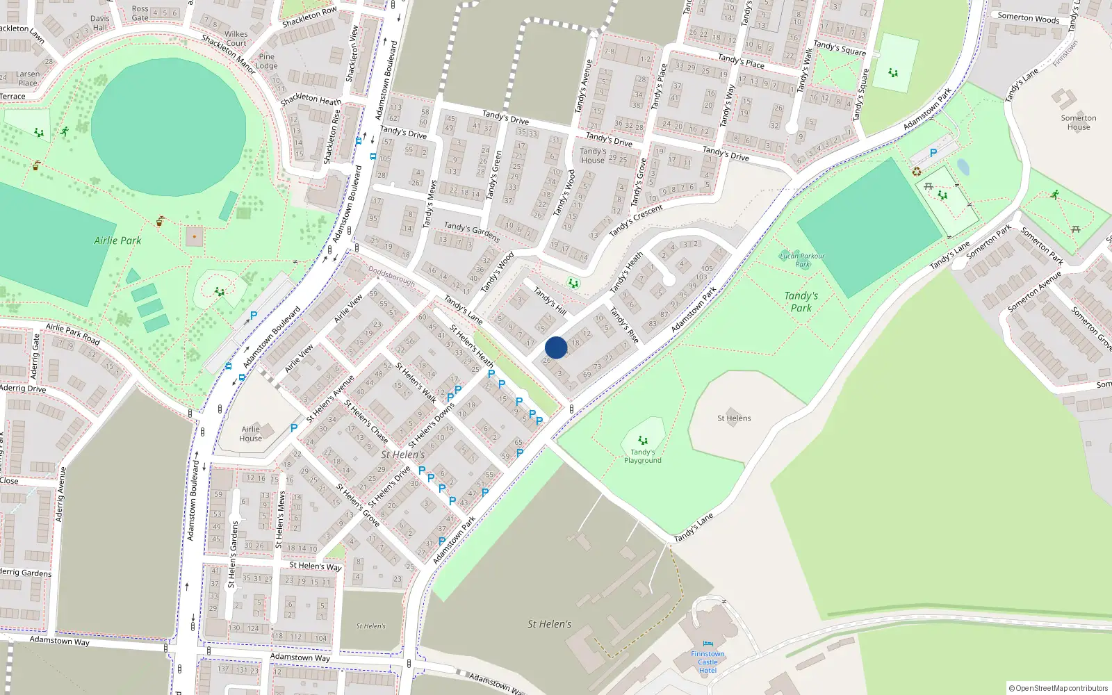 Overhead map showing the location of 24 Tandy's Heath, Adamstown