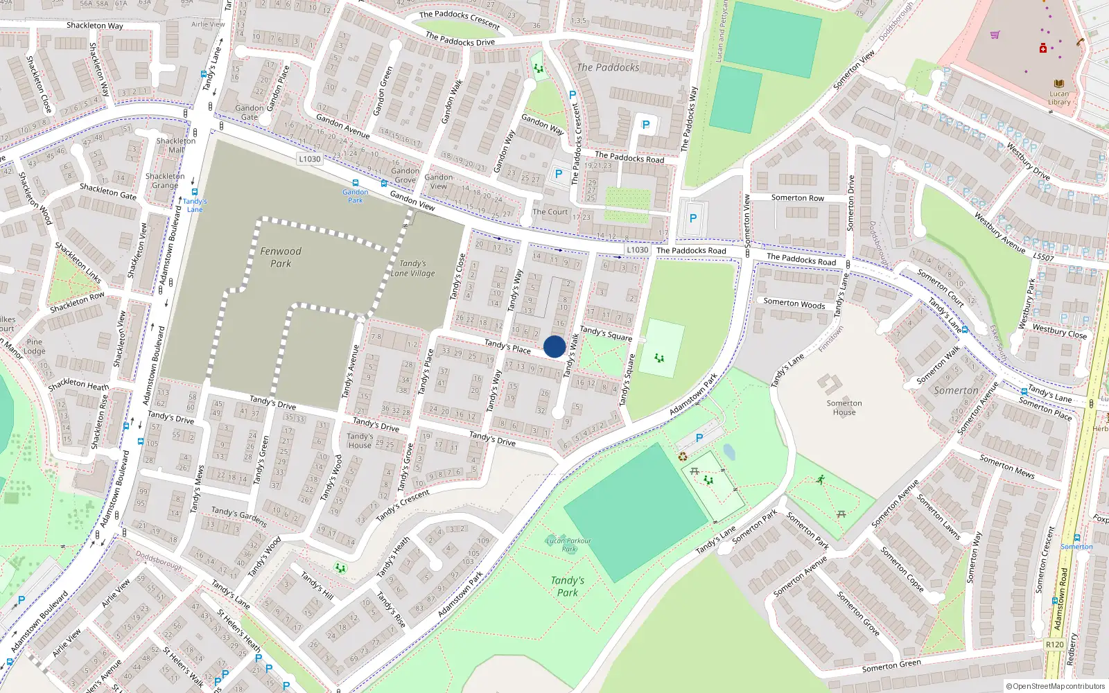 Overhead map showing the location of 24 Tandy's Walk, Lucan