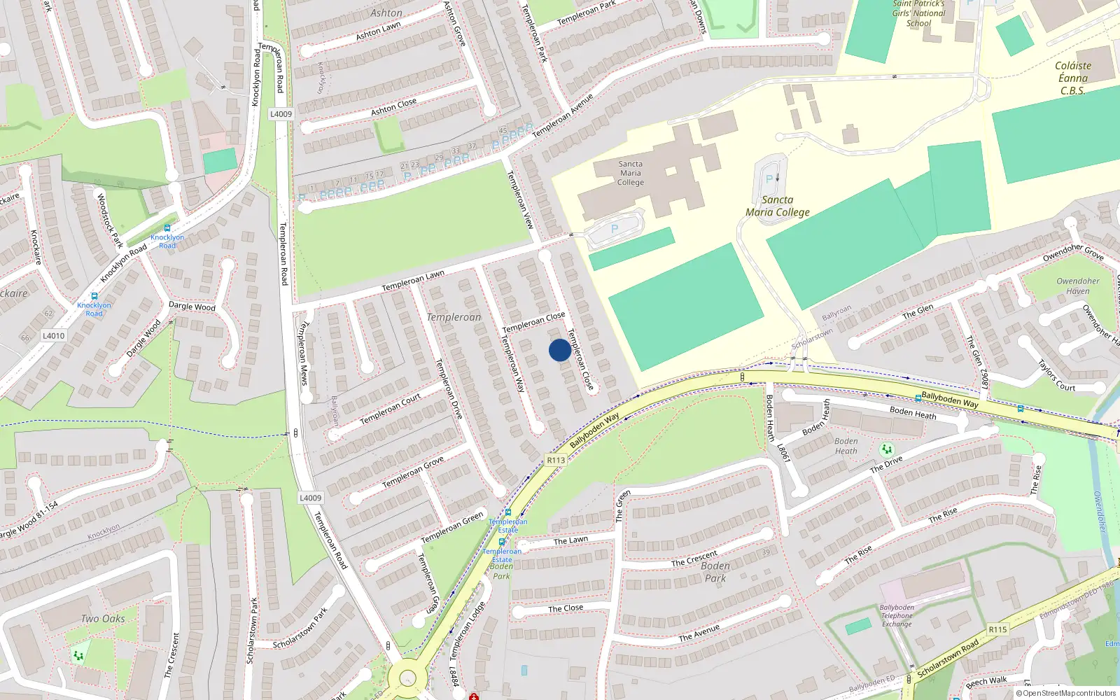 Overhead map showing the location of 24 Templeroan Close, Rathfarnham