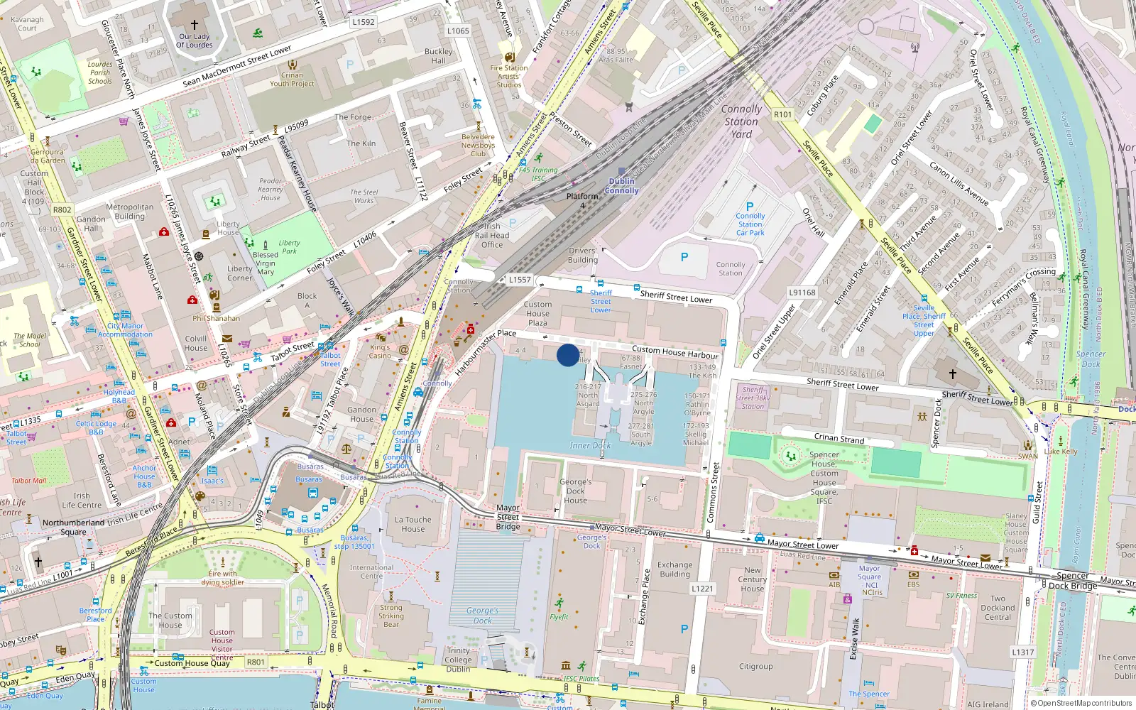 Overhead map showing the location of 24 the Baily, Custom House Harbour, I F S C Dublin 1