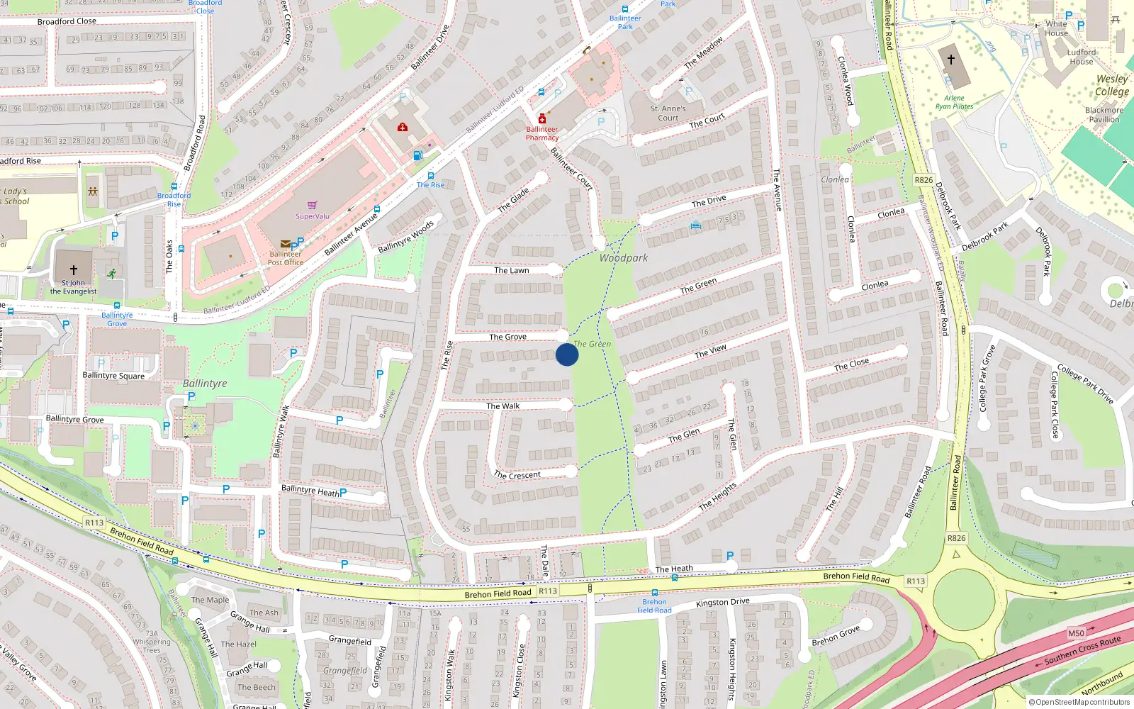 Overhead map showing the location of 24 The Grove, Dublin 16