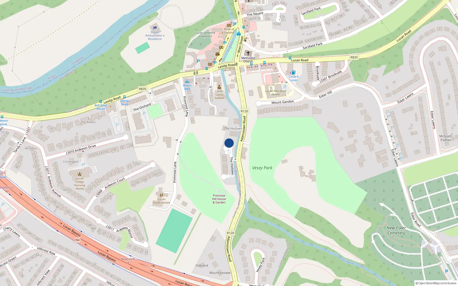 Overhead map showing the location of 24 the Hollows, Newcastle Road, Lucan