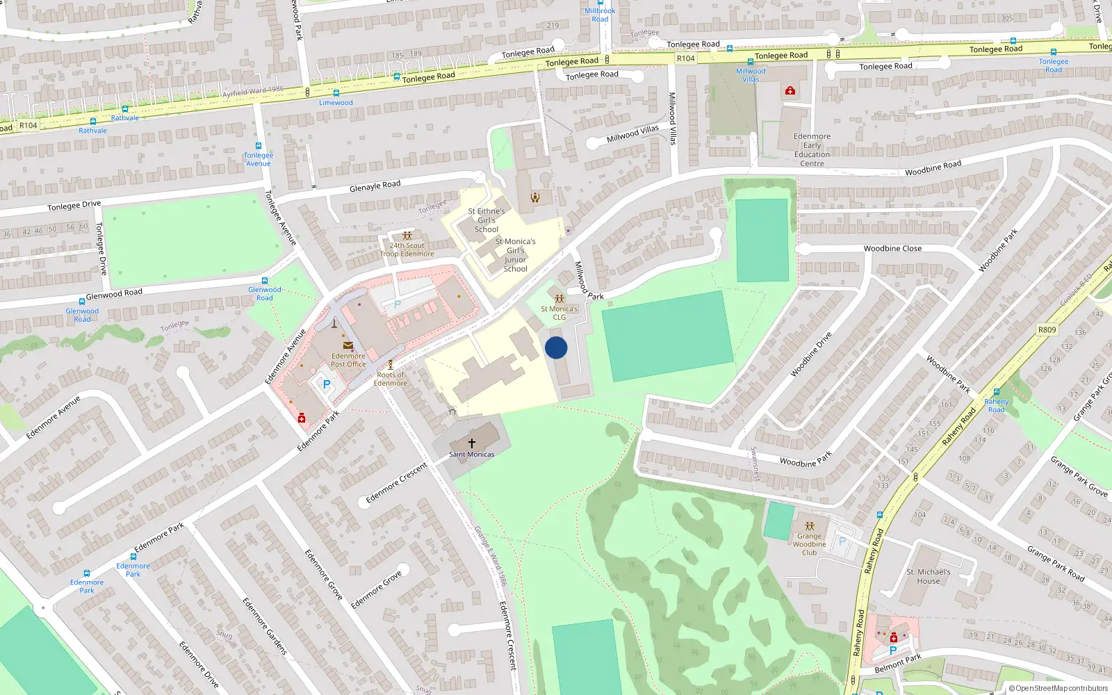 Overhead map showing the location of 24 the Mills, Edenmore Park, Raheny