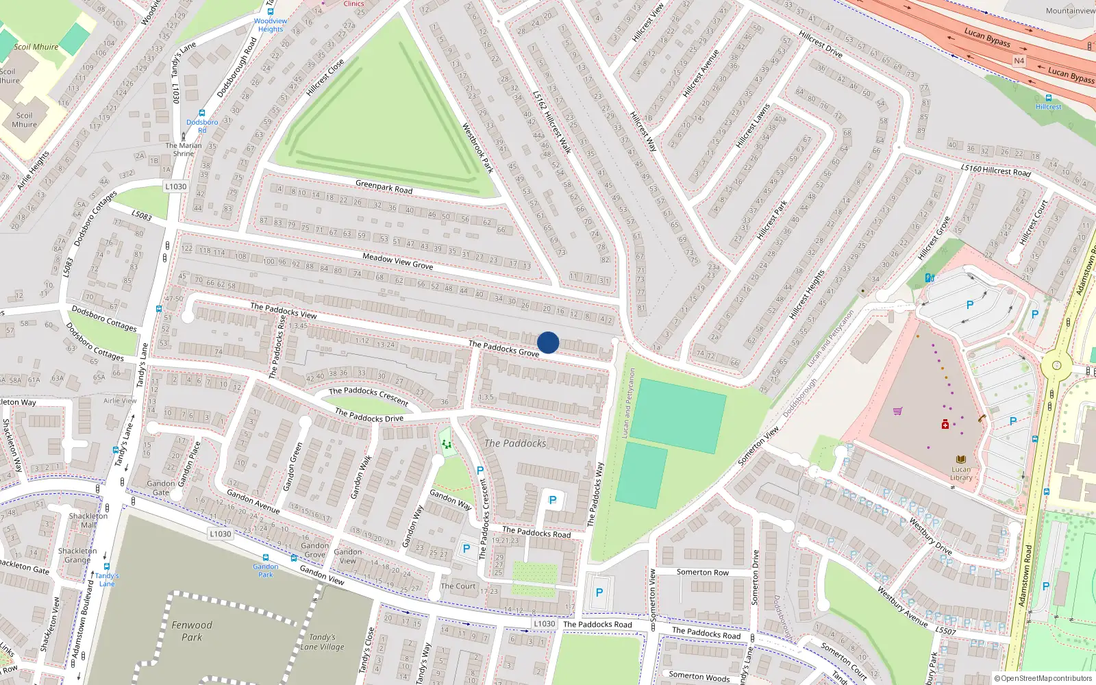 Overhead map showing the location of 24 the Paddocks Place, Adamstown, Dublin