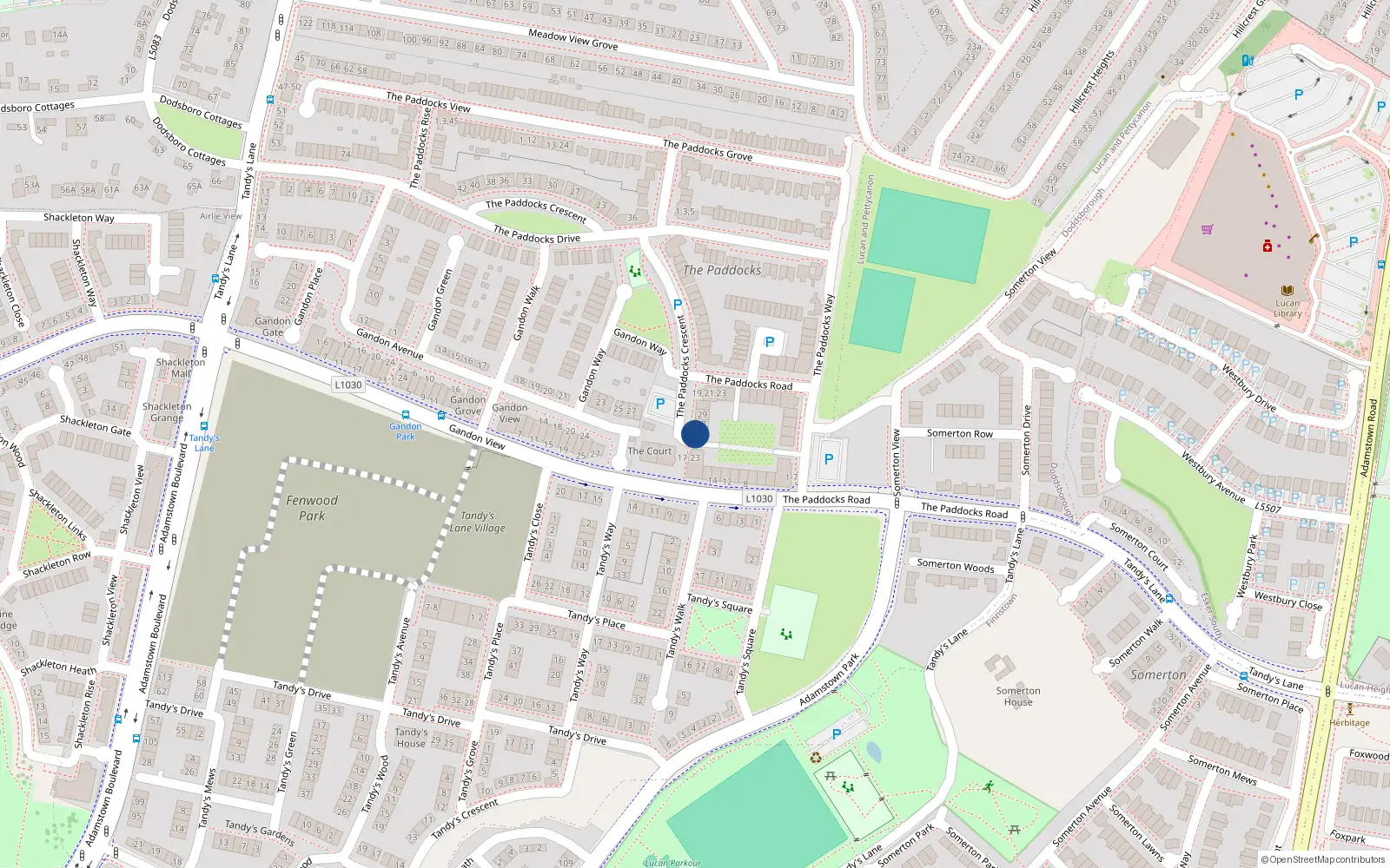 Overhead map showing the location of 24 the Paddocks Square, Adamstown, Dublin