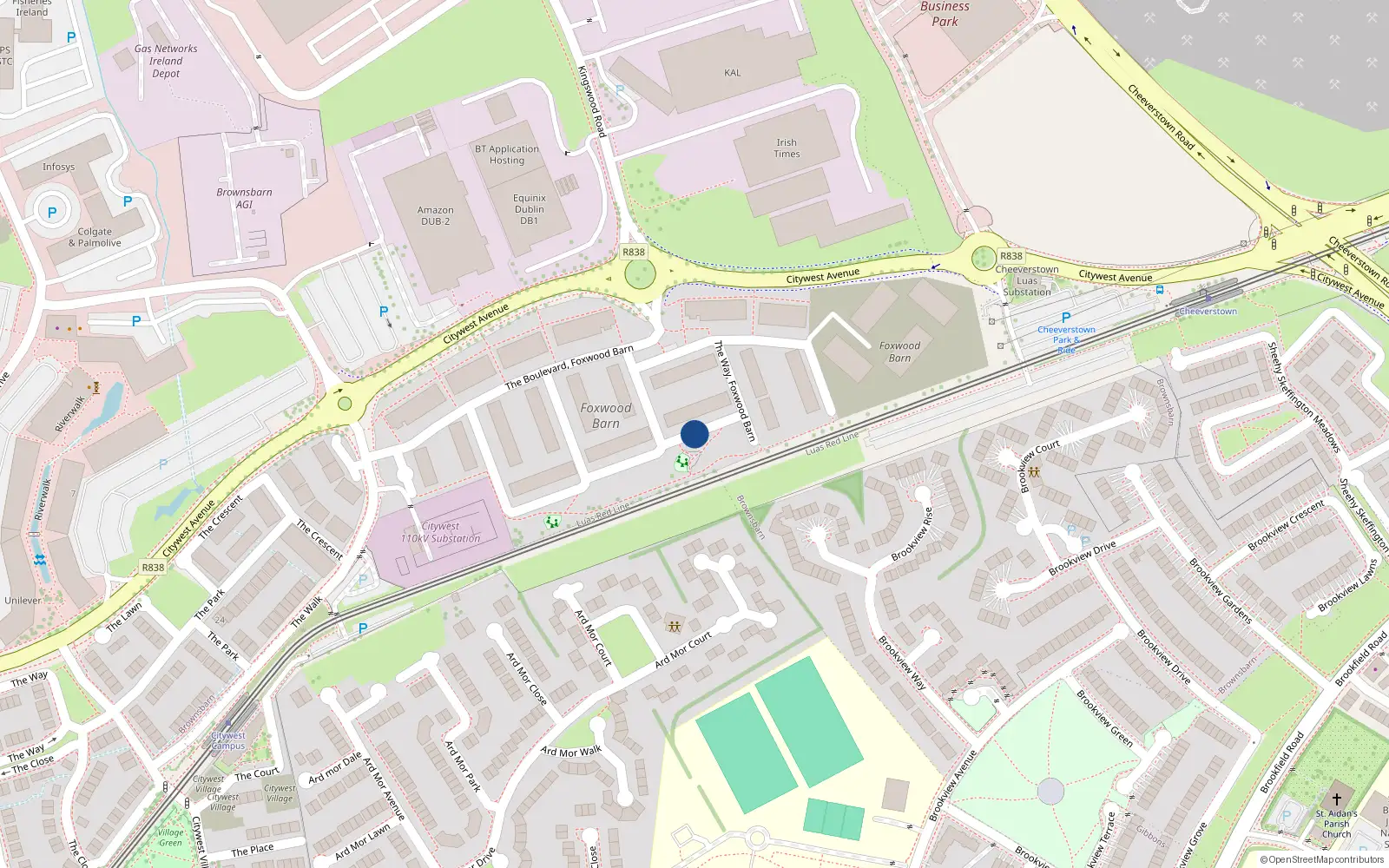 Overhead map showing the location of 24 The Park, Brownsbarn