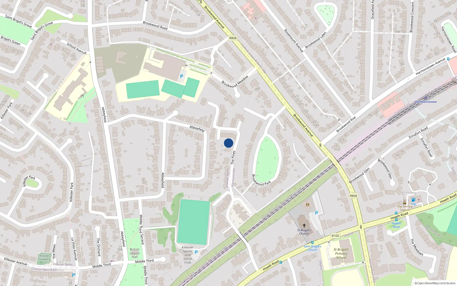 Overhead map showing the location of 24 The Pines, Dublin 5
