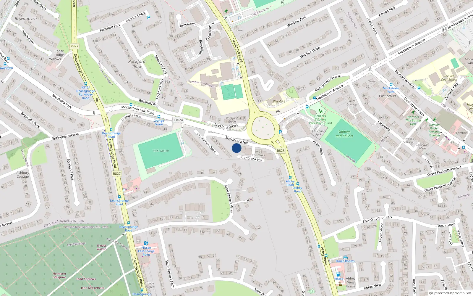 Overhead map showing the location of 24 the Sycamores, Stradbrook Hill, Blackrock