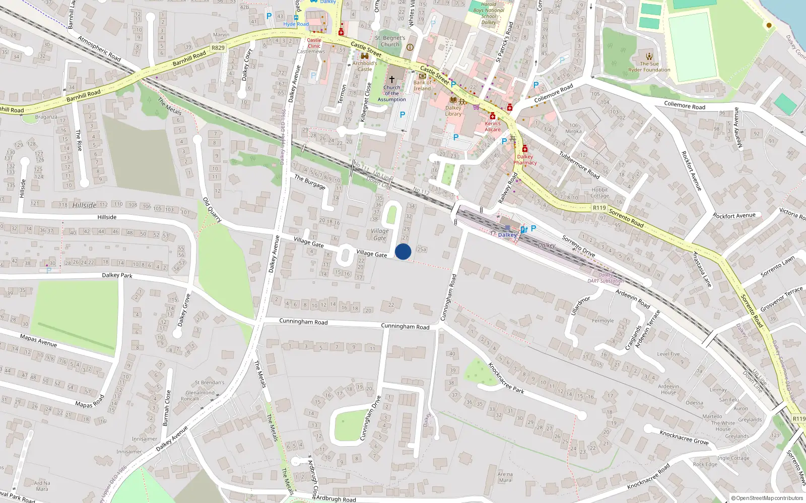 Overhead map showing the location of 24 the Village Gate, Dalkey Avenue, Dalkey