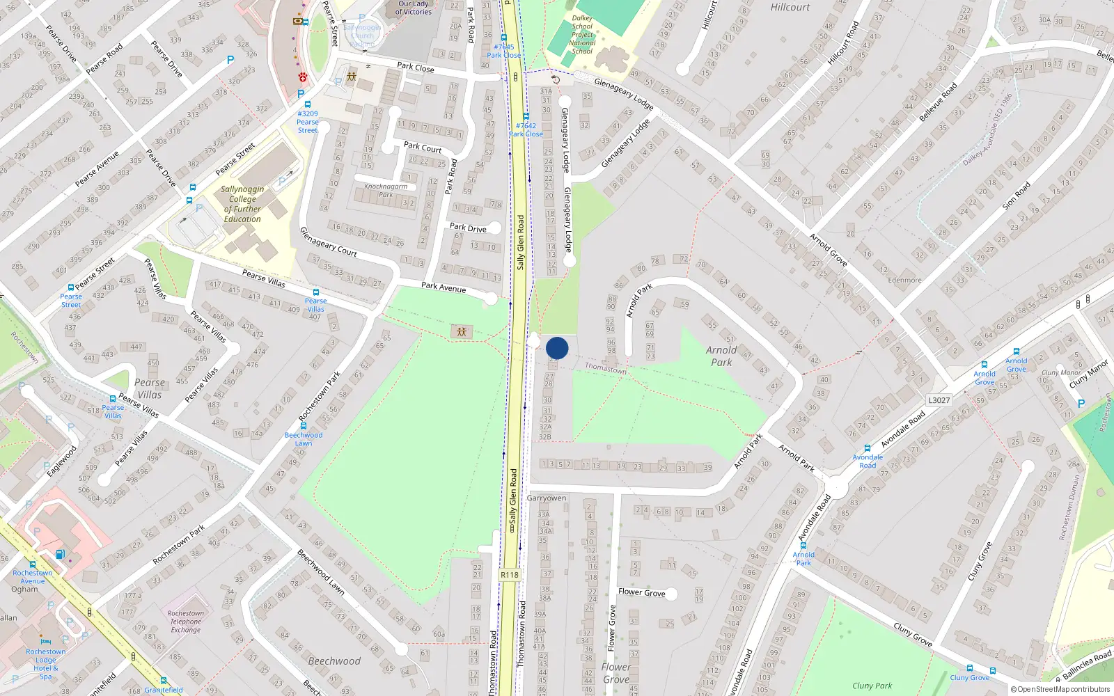 Overhead map showing the location of 24 Thomastown Road, Dublin