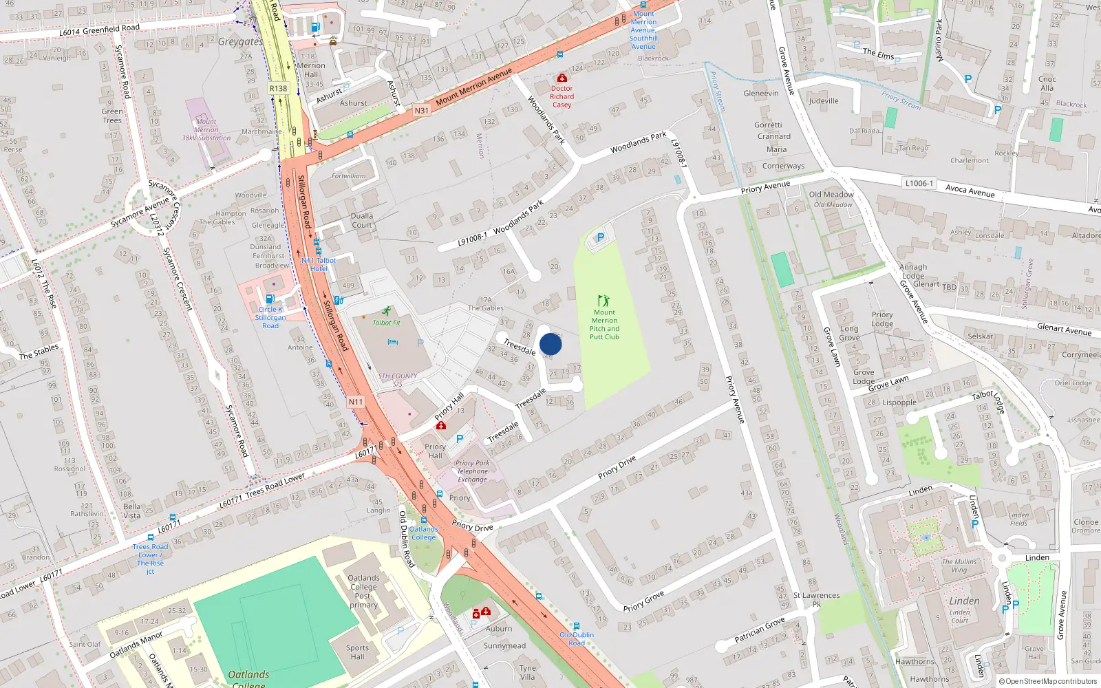 Overhead map showing the location of 24 Treesdale, Blackrock, Dublin