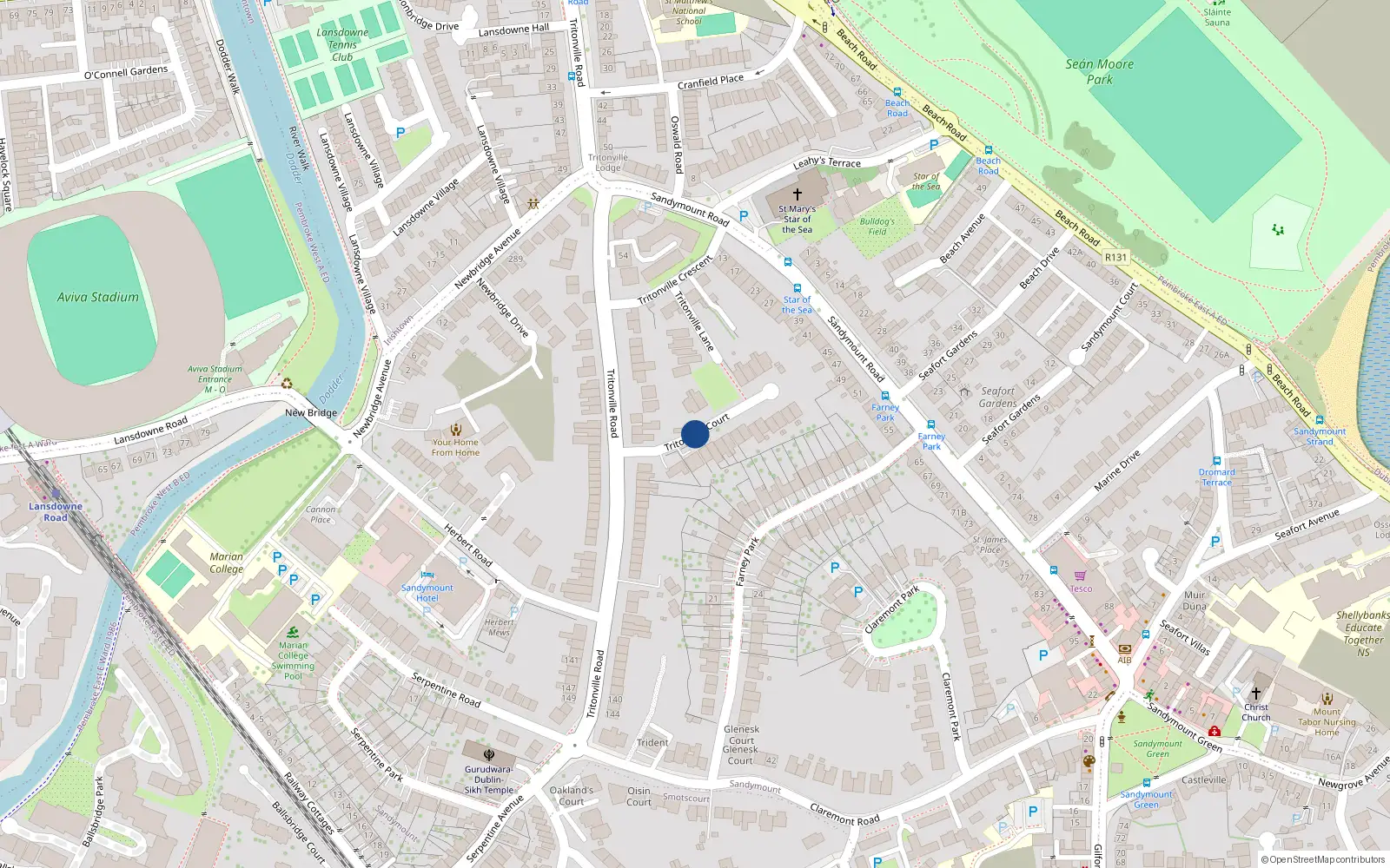 Overhead map showing the location of 24 Tritonville Court, Sandymount
