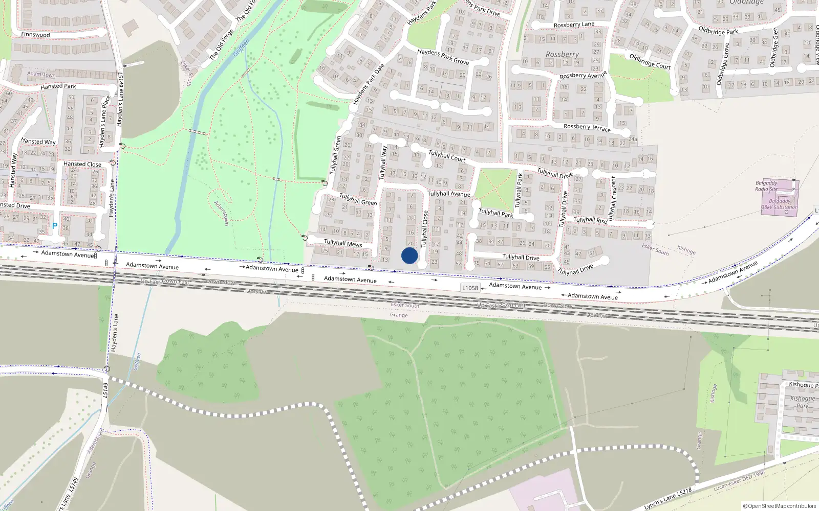 Overhead map showing the location of 24 Tullyhall Close, Lucan
