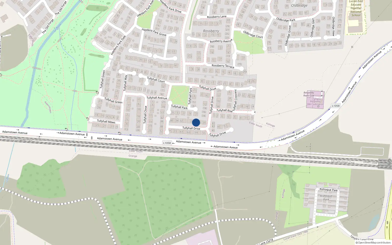 Overhead map showing the location of 24 Tullyhall Drive, Lucan