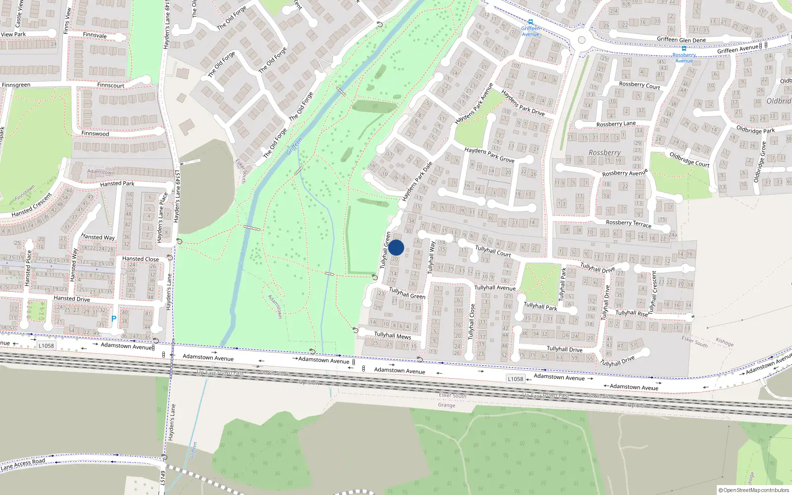 Overhead map showing the location of 24 Tullyhall Green, Lucan
