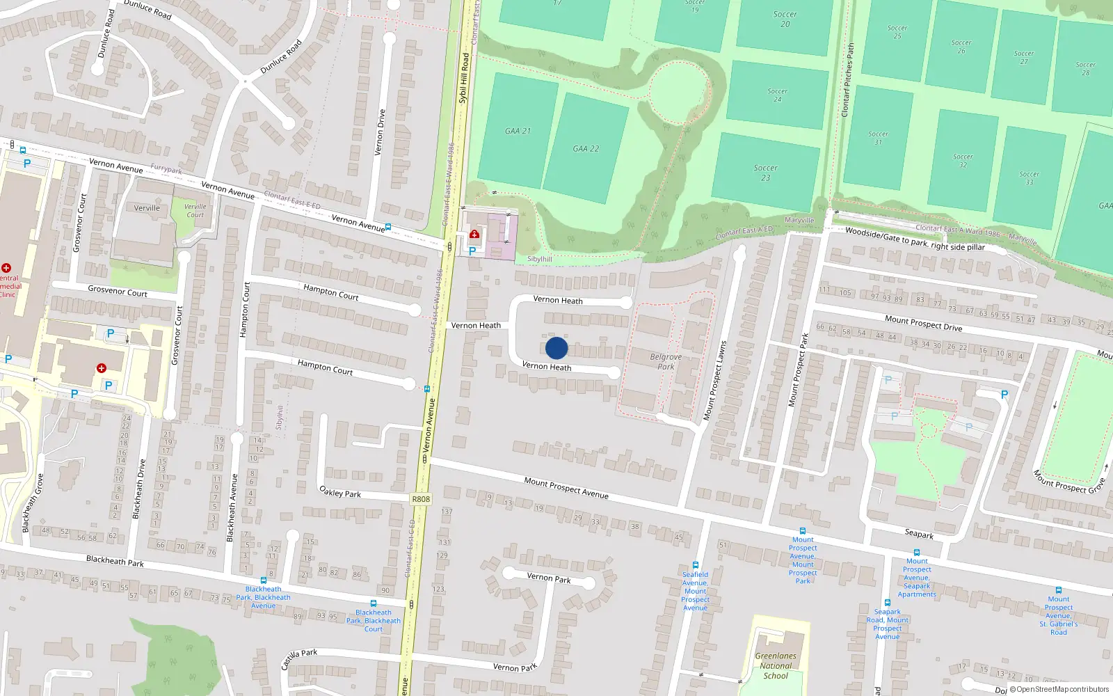 Overhead map showing the location of 24 Vernon Heath, Vernon Avenue, Clontarf Dublin 3