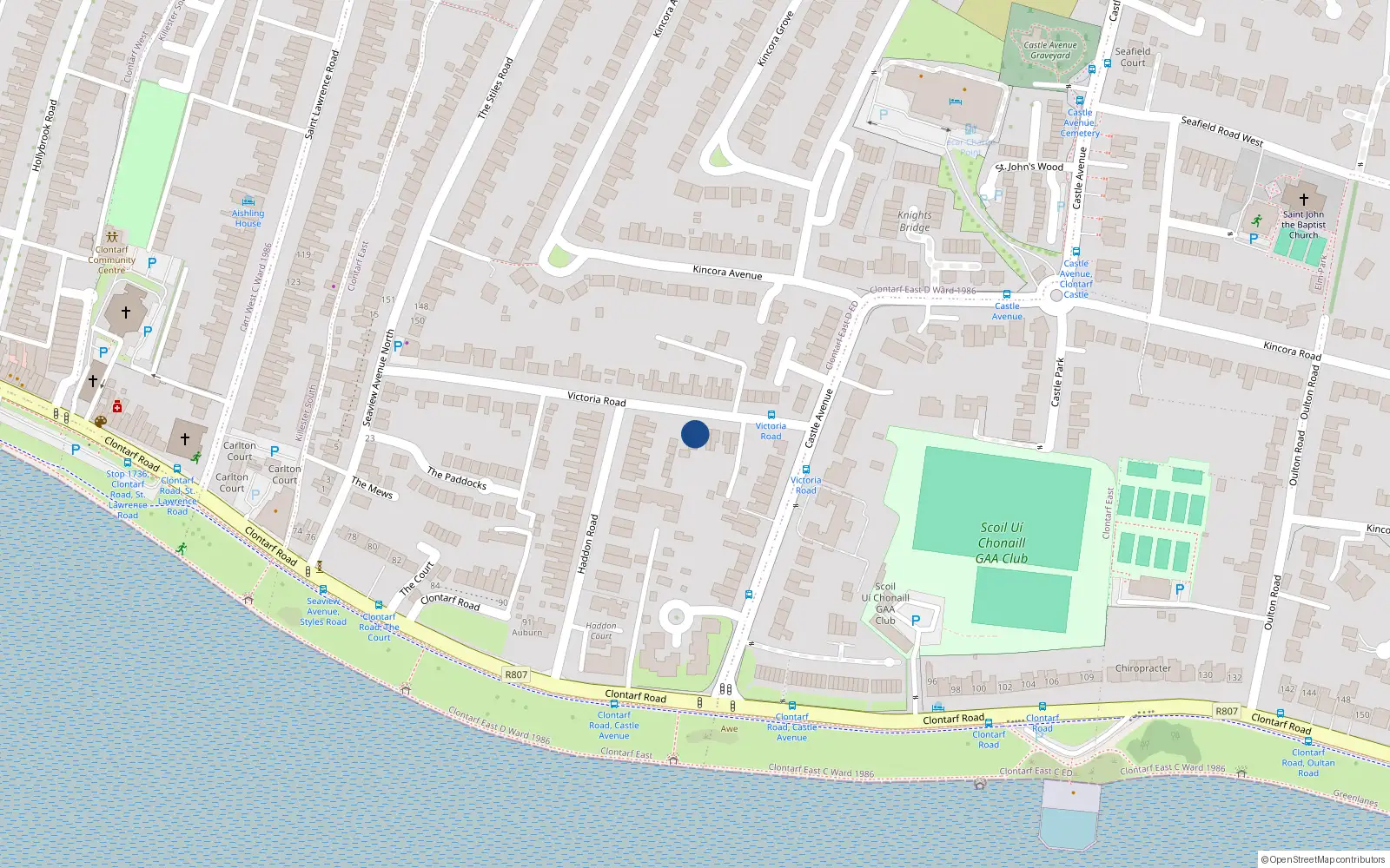 Overhead map showing the location of 24 Victoria Road, Clontarf, Dublin 3