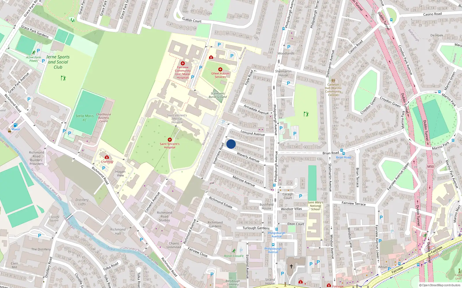 Overhead map showing the location of 24 Waverly Avenue, Fairview