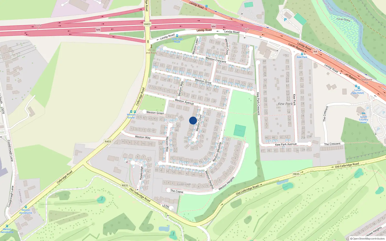 Overhead map showing the location of 24 Weston Court, Lucan