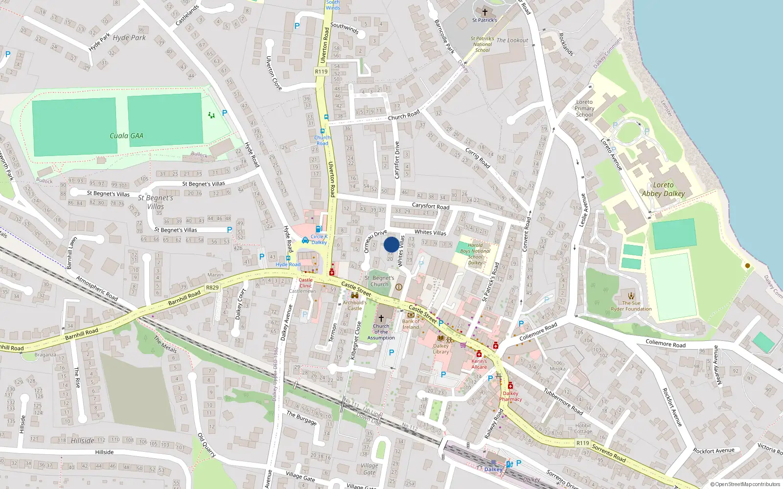 Overhead map showing the location of 24 White's Villas, Dalkey