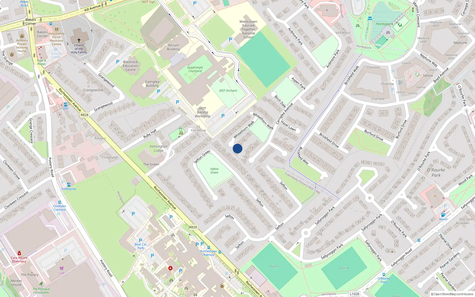 Overhead map showing the location of 24 Whitethorn Walk, Dun Laoghaire