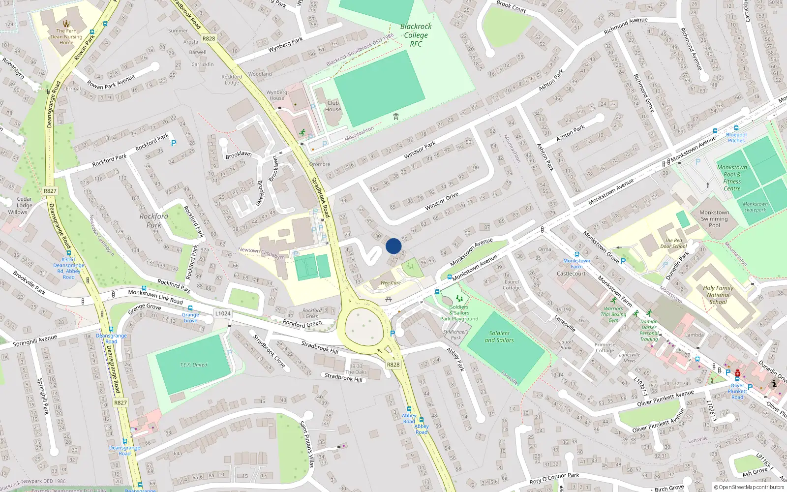 Overhead map showing the location of 24 Windsor Court, Blackrock