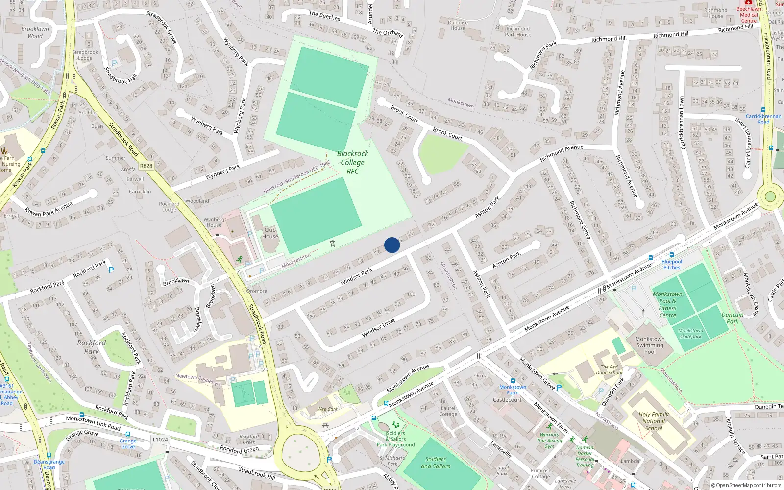 Overhead map showing the location of 24 Windsor Park, Monkstown, Dublin
