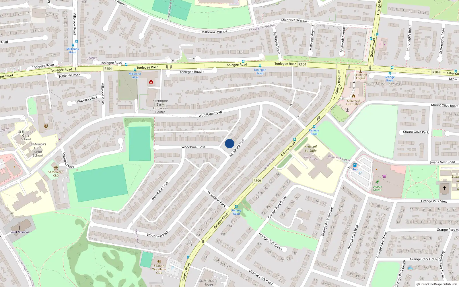 Overhead map showing the location of 24 Woodbine Park, Raheny, Dublin 5