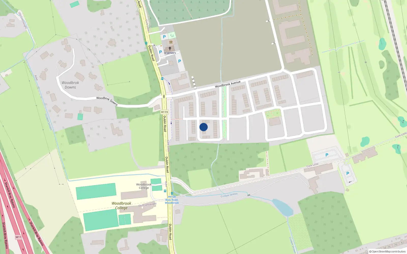Overhead map showing the location of 24 Woodbrook Park, Bray
