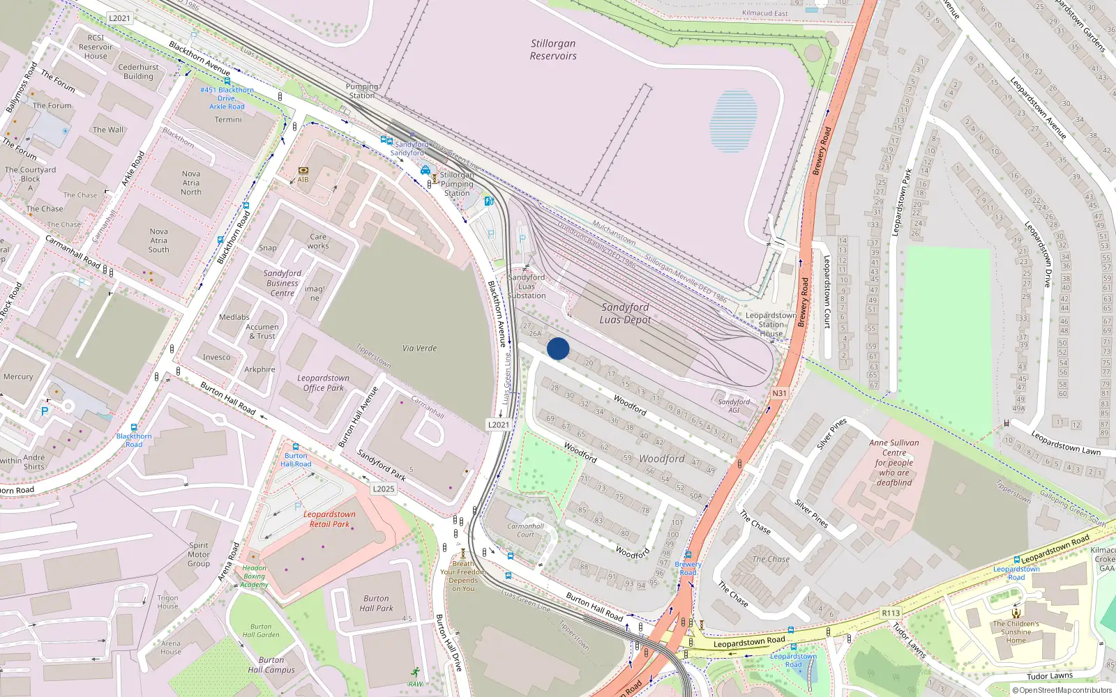 Overhead map showing the location of 24 Woodford, Brewery Road, Blackrock