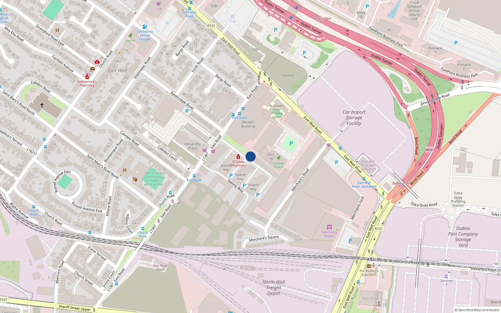 Overhead map showing the location of 242 Island Key Apts, East Road, Dublin 3