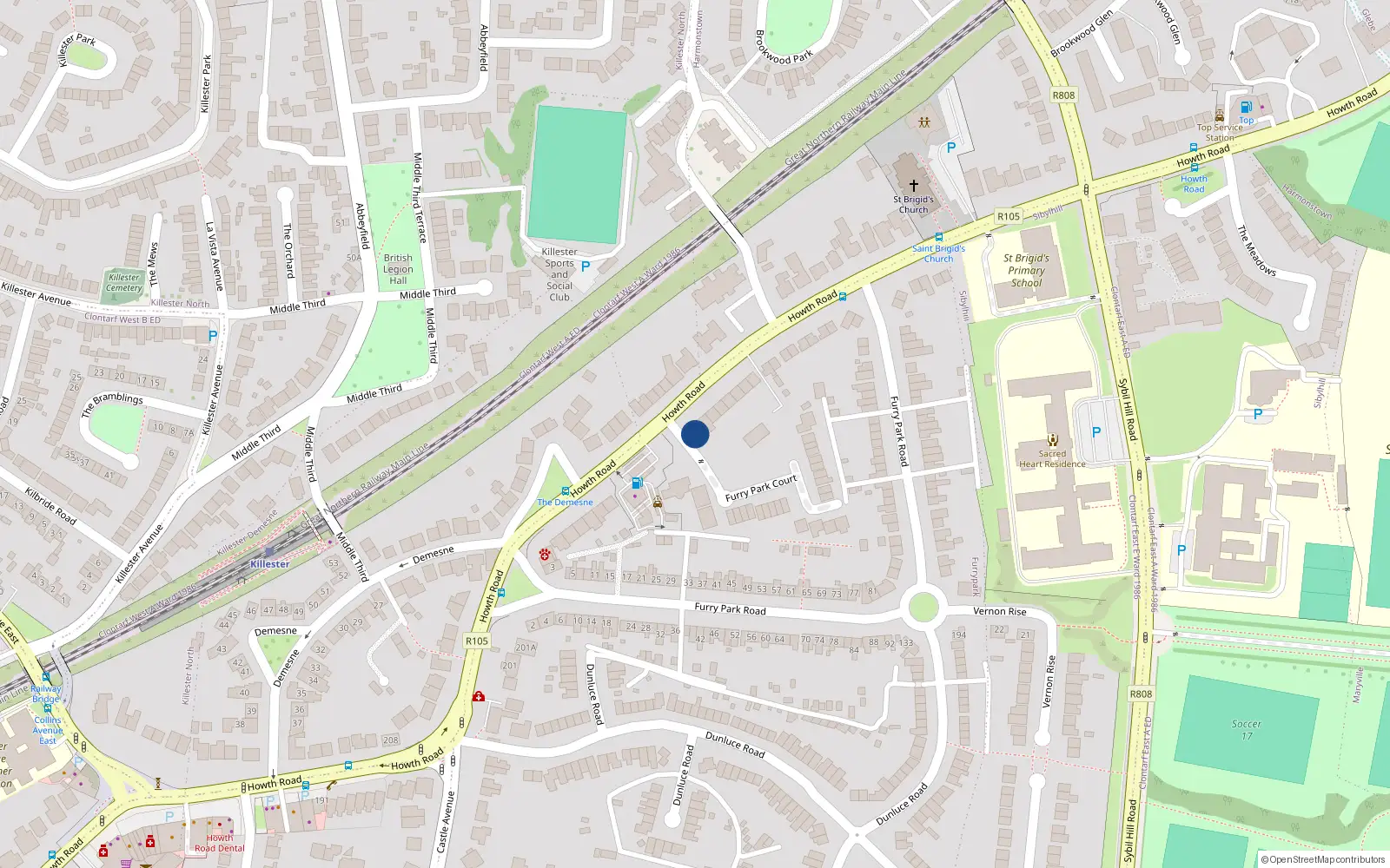 Overhead map showing the location of 243 Howth Road, Dublin 5