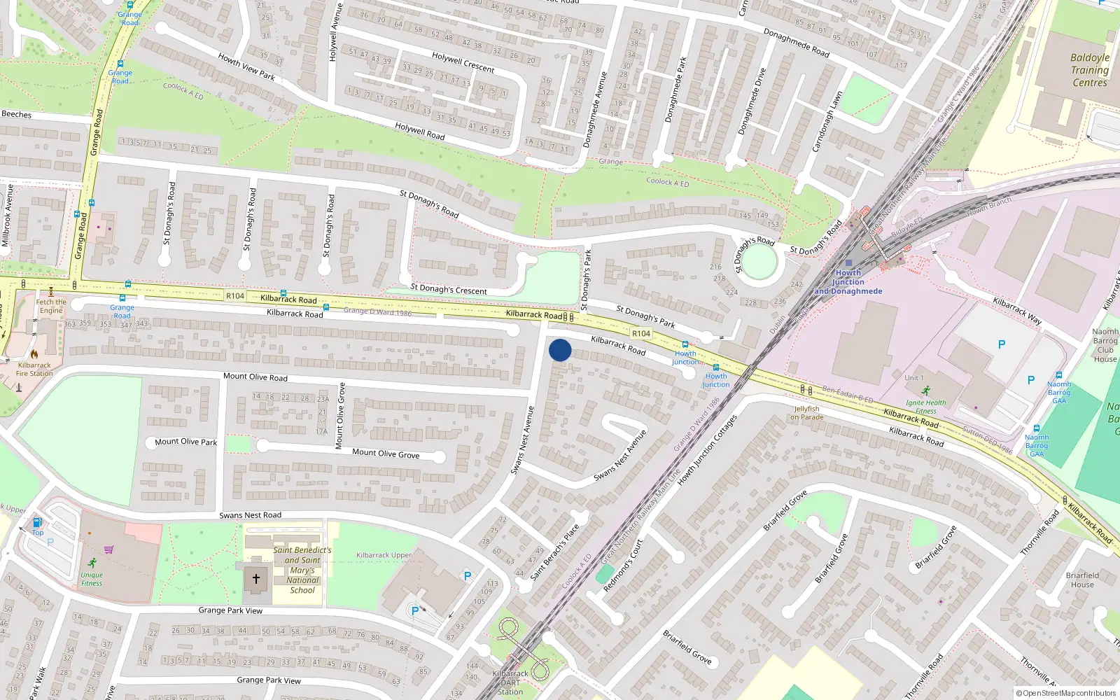 Overhead map showing the location of 243 Kilbarrack Road, Raheny, Dublin 5
