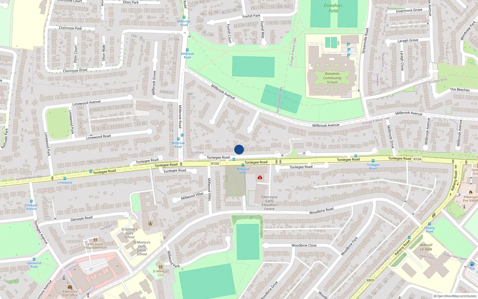 Overhead map showing the location of 243 Tonlegee Road, Dublin 5