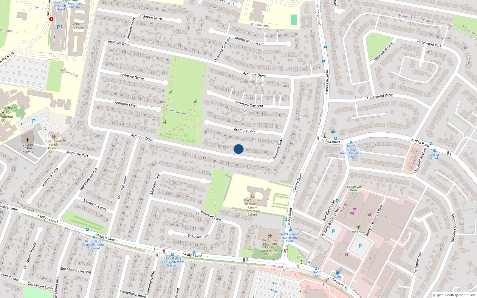Overhead map showing the location of 244 Ardmore Drive, Dublin 5