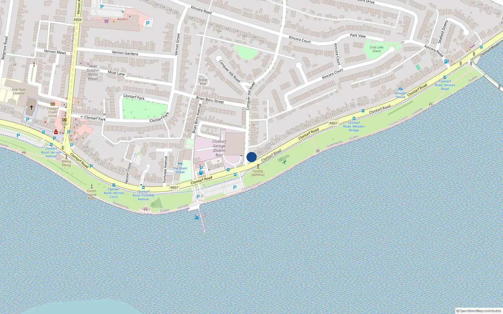 Overhead map showing the location of 244 Clontarf Road, Dublin 3