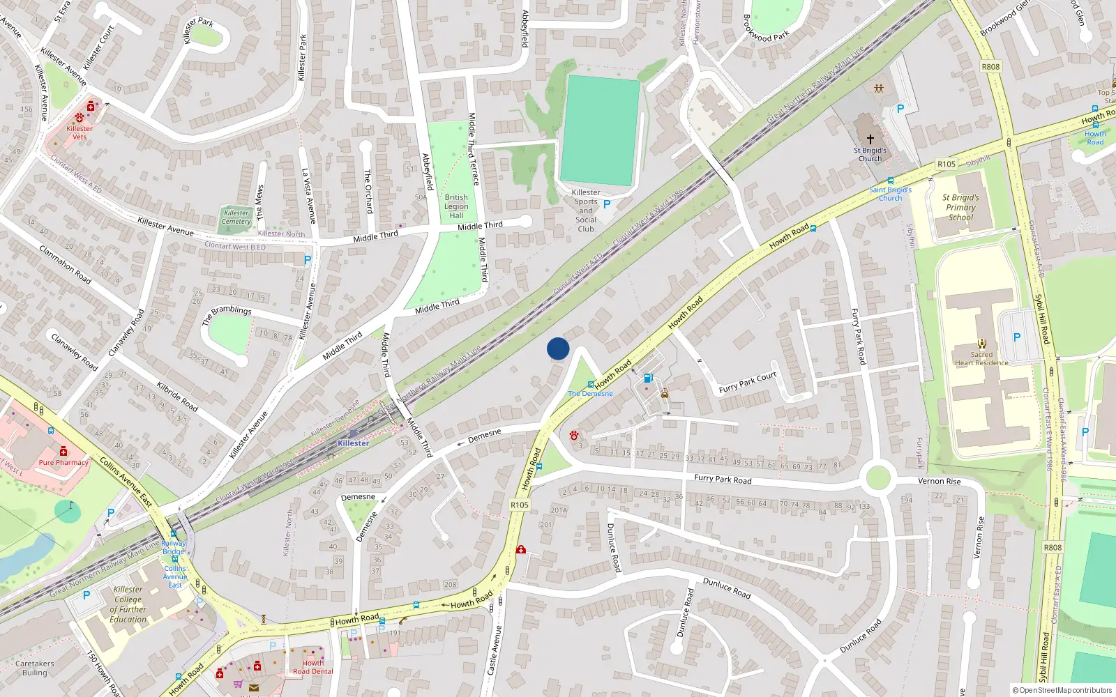Overhead map showing the location of 244 Howth Road, Killester, Dublin 5