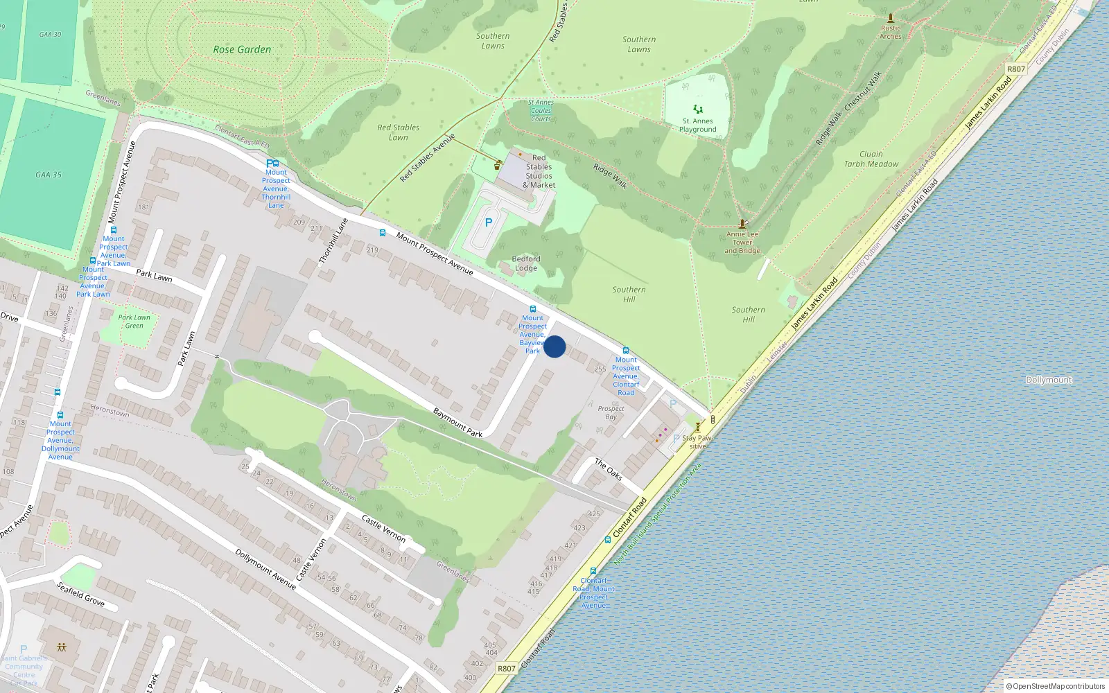 Overhead map showing the location of 245 Mount Prospect Avenue, Clontarf, Dublin 3