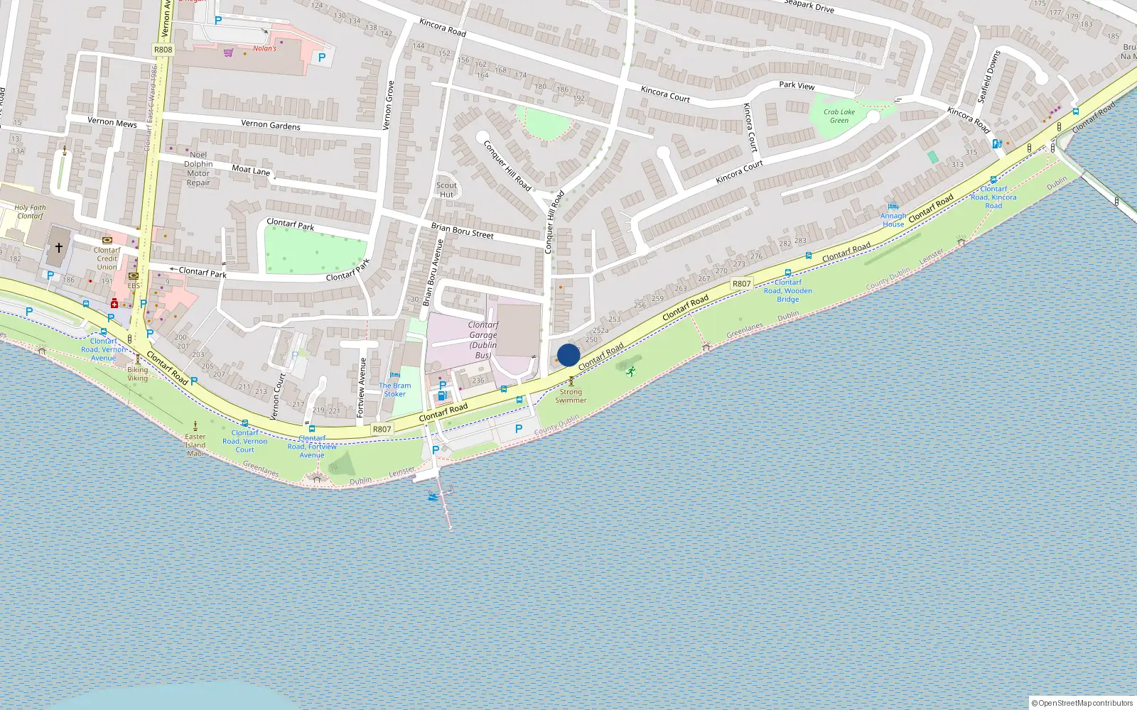 Overhead map showing the location of 246 Clontarf Road, Dublin 3