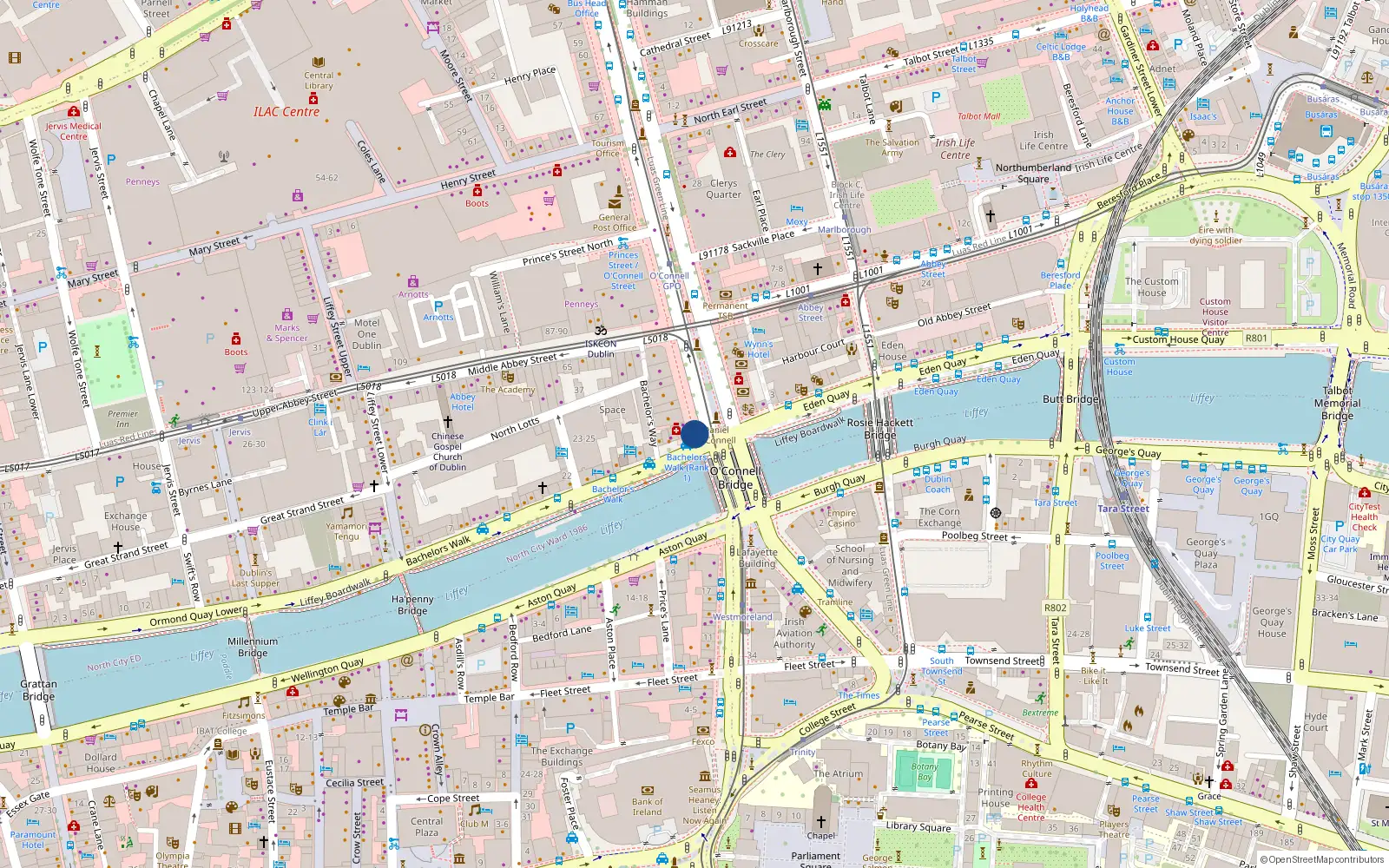 Overhead map showing the location of 247 Bachelors Walk, Dublin 1