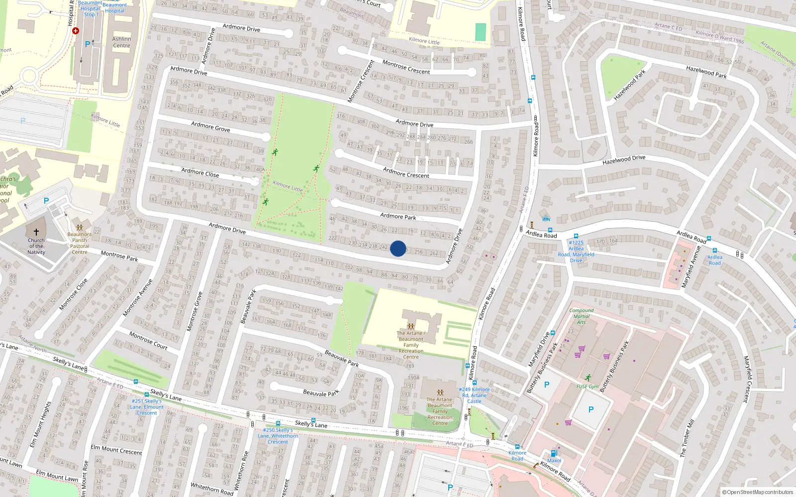 Overhead map showing the location of 248 Ardmore Drive, Dublin 5